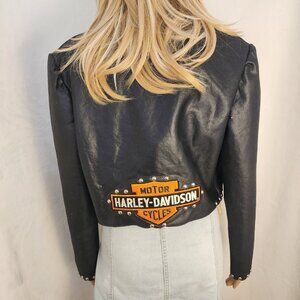 Vintage Handmade Harley-Davidson Patch Cropped Biker Jacket – Women’s Medium –